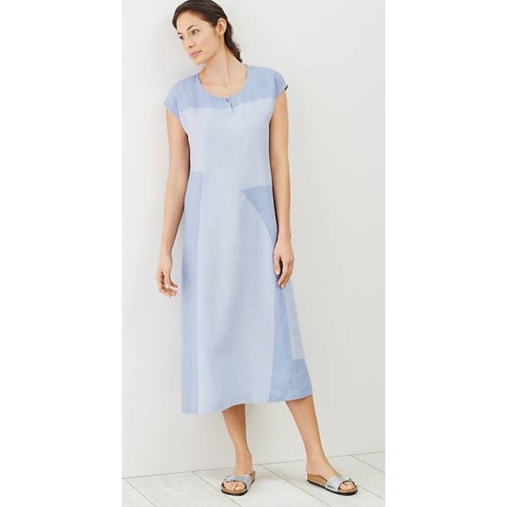 J jill blue color block linen dress